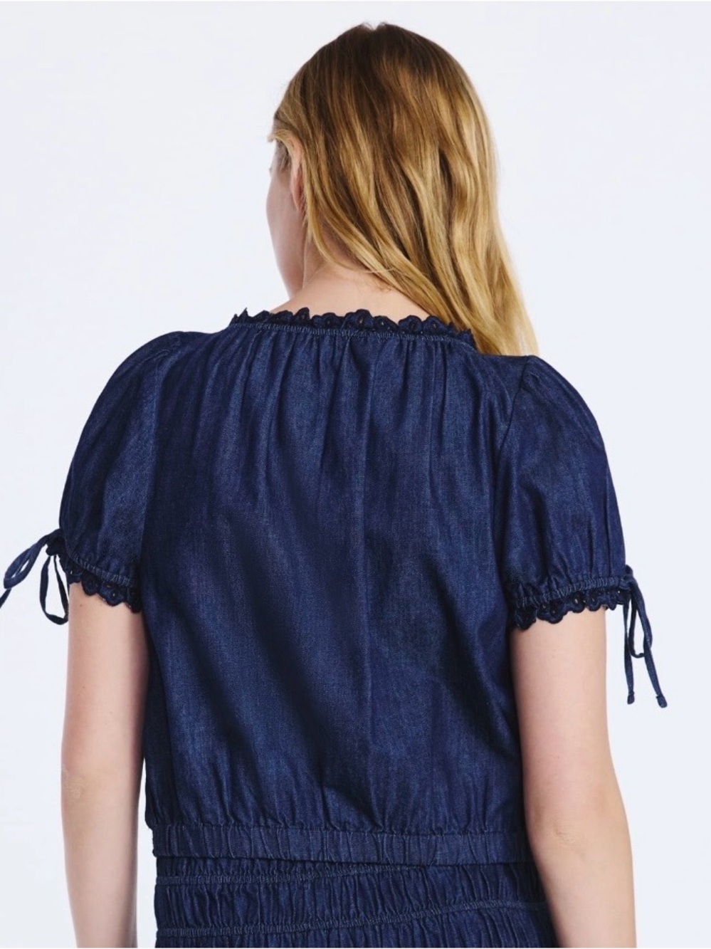 New FREE ASSEMBLY Embroidered Cropped Cotton Top with Short Sleeves NWT - Picture 3 of 14